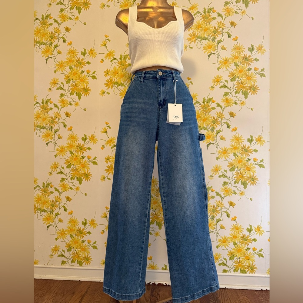 Doux High waist wide leg jeans in mid blue size 5